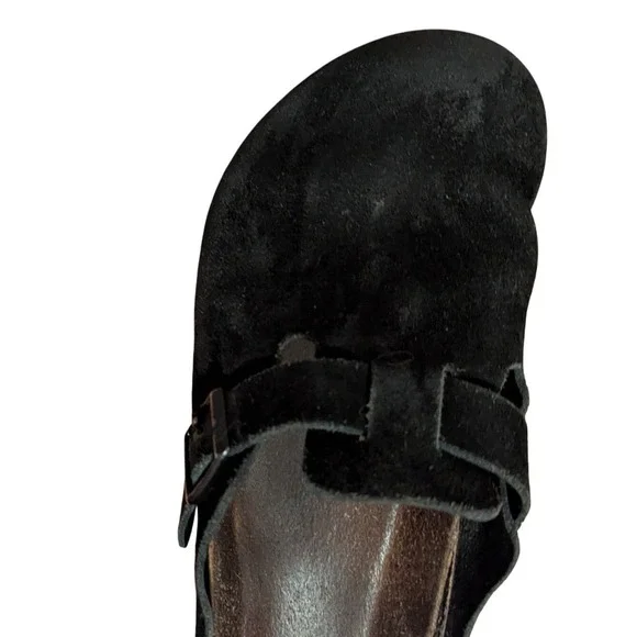 Birkenstock Black Suede Boston Style Buckle Clogs Broken in Footbed Comfort Shoe - Picture 7 of 7